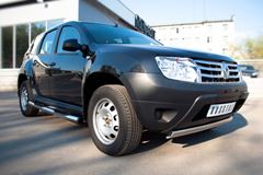 Пороги труба D76 с накладками (вариант 2) для Renault Duster 4x2 2011-