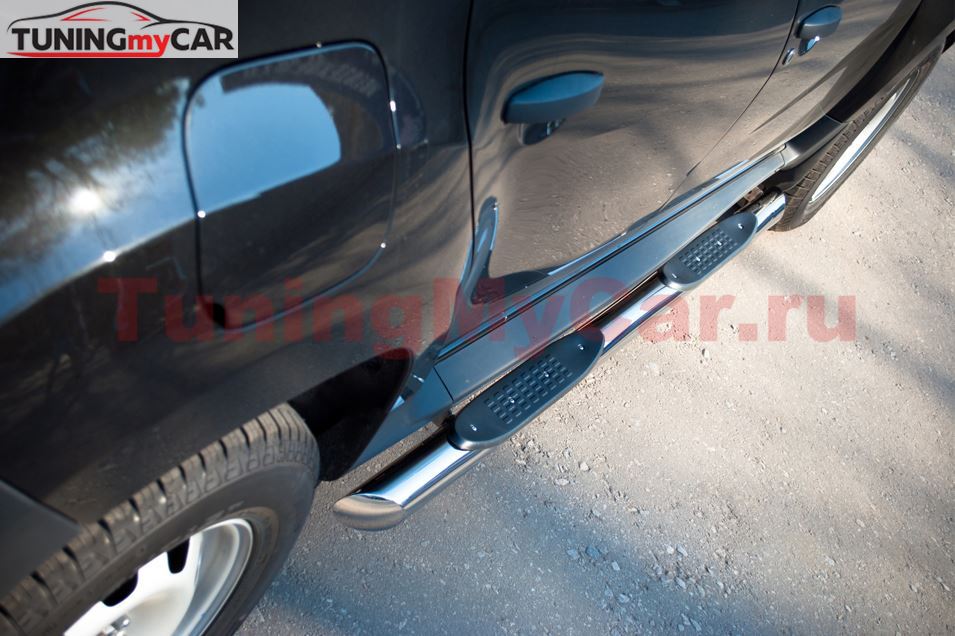 Пороги труба D76 с накладками (вариант 1) для Renault Duster 4x2 2011-