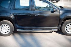 Пороги труба D76 с накладками (вариант 1) для Renault Duster 4x2 2011-