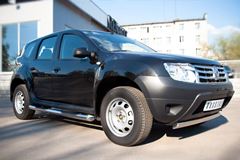 Пороги труба D76 с накладками (вариант 1) для Renault Duster 4x2 2011-