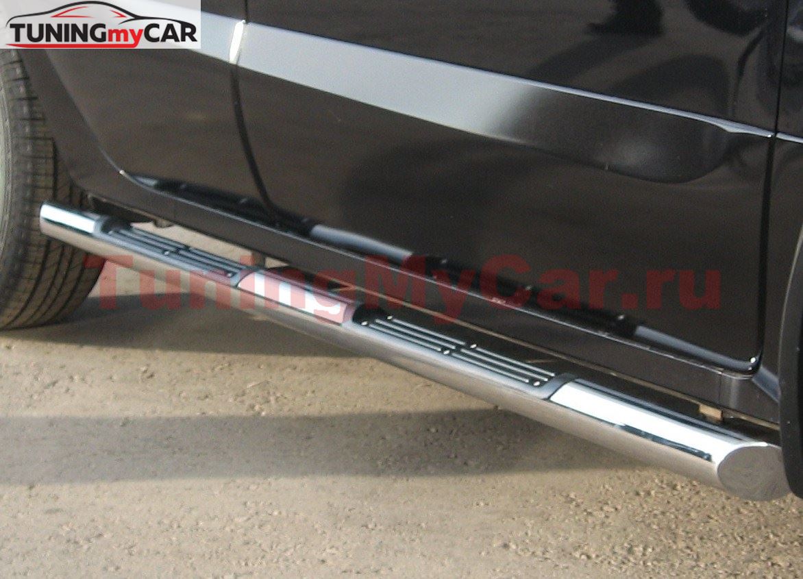Пороги труба D76 с накладками (вариант 1) для Renault Koleos 2008-2011
