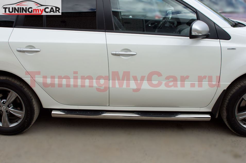 Пороги труба D76 с накладками (вариант 3) для Renault Koleos 2012-