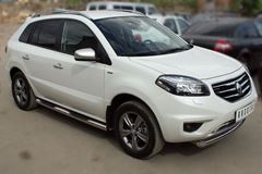 Пороги труба D76 с накладками (вариант 3) для Renault Koleos 2012-