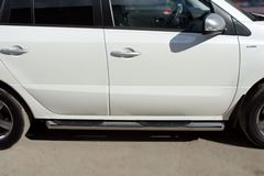Пороги труба D76 с накладками (вариант 1) для Renault Koleos 2012-
