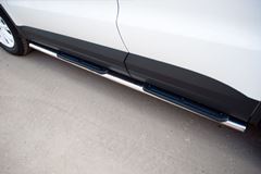 Пороги труба D75х42 овал с накладками для Volkswagen Tiguan Track & Field (Track & Style) 2011-
