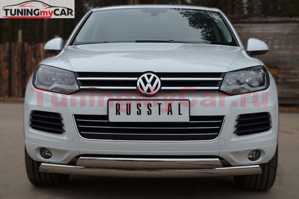 Защита переднего бампера D75х42/75х42 овалы(дуга) для Volkswagen Touareg 2010-2013
