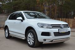 Защита переднего бампера D75х42/75х42 овалы(дуга) для Volkswagen Touareg 2010-2013