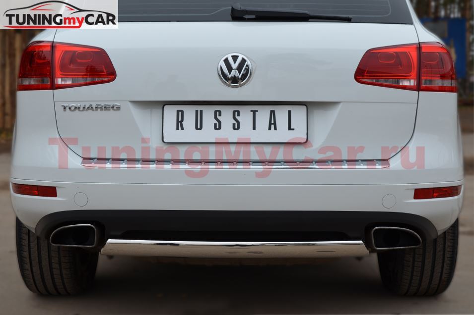 Защита заднего бампера D75х42 овал (дуга) для Volkswagen Touareg 2010-2013