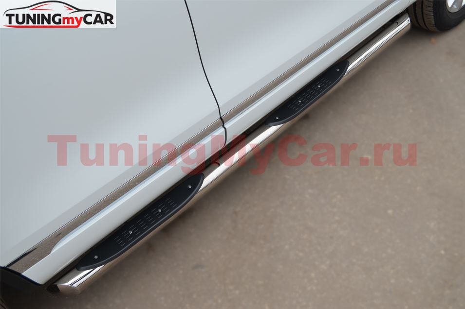Пороги труба D76 с накладками (вариант 1) для Volkswagen Touareg 2010-2013