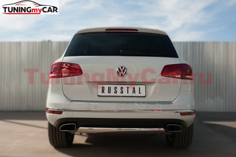 Защита заднего бампера D75х42 (дуга) для Volkswagen Touareg 2014-2018