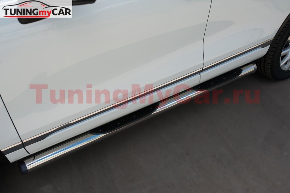 Пороги труба D76 с накладкой (вариант 2) для Volkswagen Touareg 2014-2018