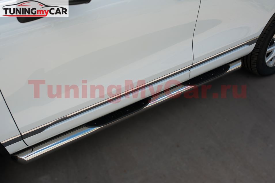 Пороги труба D76 с накладкой (вариант 1) для Volkswagen Touareg 2014-2018