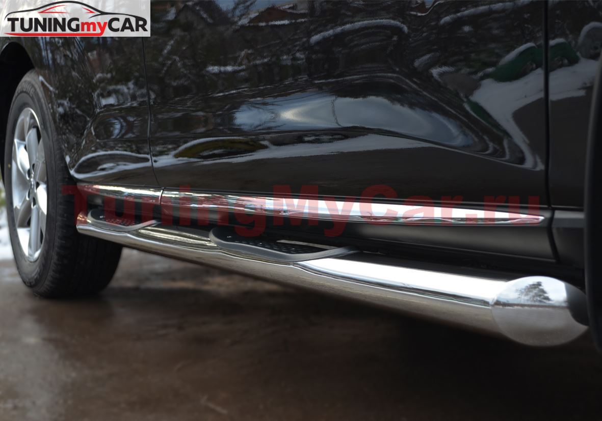 Пороги труба D76 с накладками (вариант 1) для Nissan Murano 2010-2015