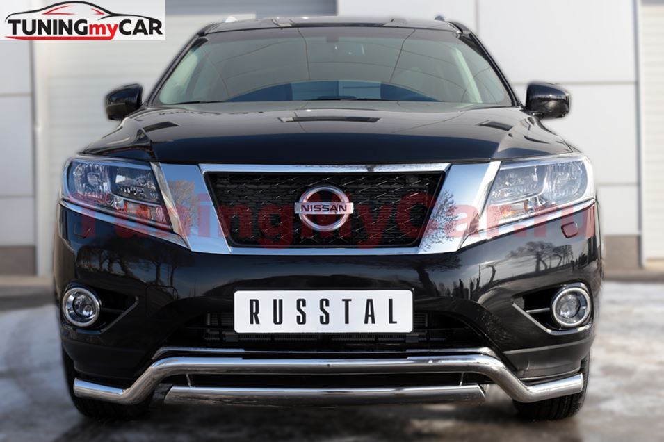 Защита переднего бампера D63 (волна) D75х42 (дуга) для Nissan Pathfinder 2014-