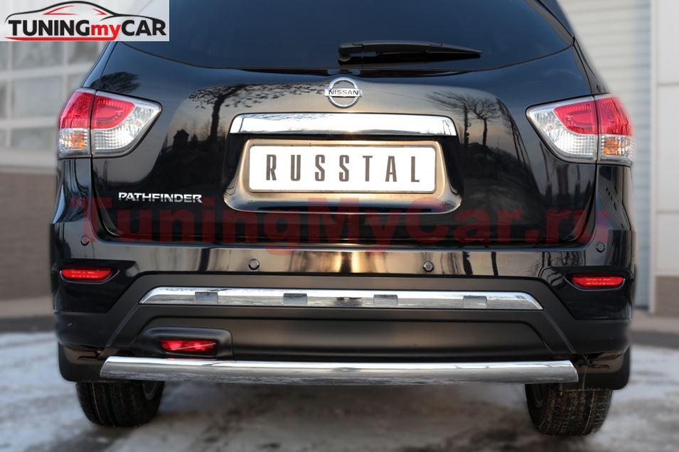 Защита заднего бампера D75х42 (дуга) для Nissan Pathfinder 2014-