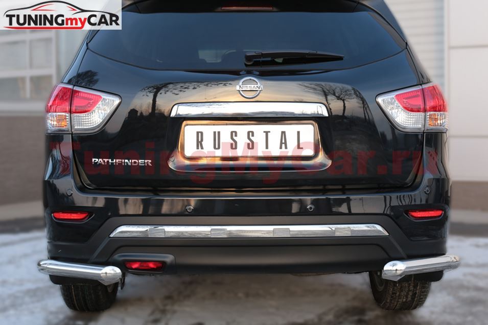 Защита заднего бампера уголки D63(секции) для Nissan Pathfinder 2014-
