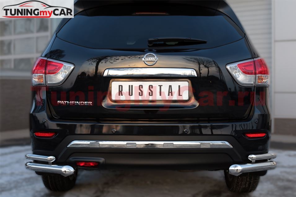 Защита заднего бампера уголки D63 (секции) D42 (секции) для Nissan Pathfinder 2014-