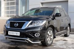 Пороги труба D76 с накладкой (вариант 2) для Nissan Pathfinder 2014-