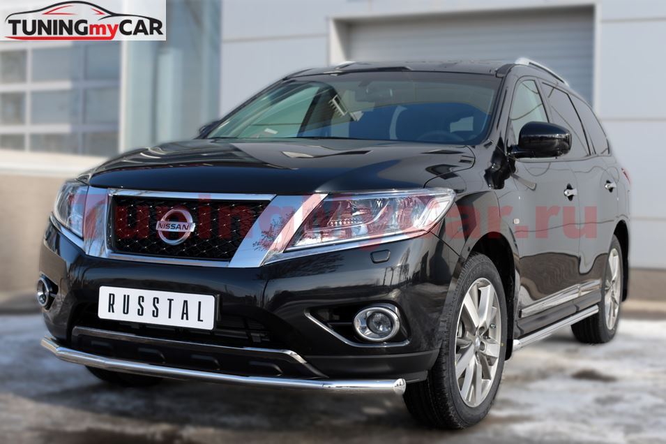 Пороги труба D63 (вариант 1) для Nissan Pathfinder 2014-