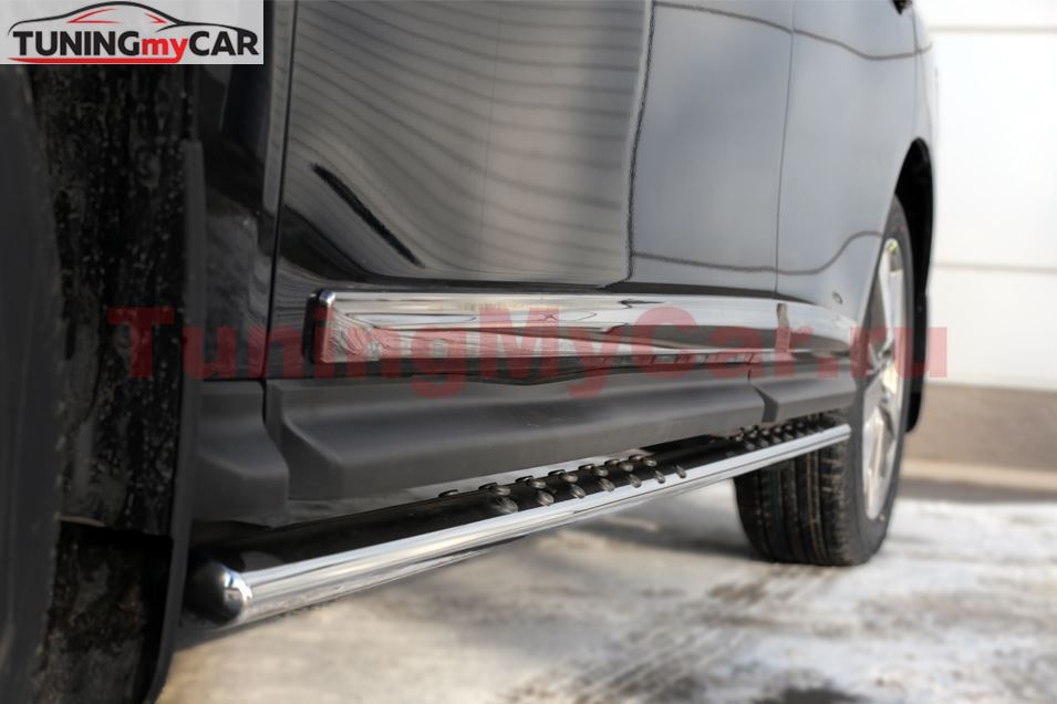 Пороги труба 75х42 овал с проступью для Nissan Pathfinder 2014-
