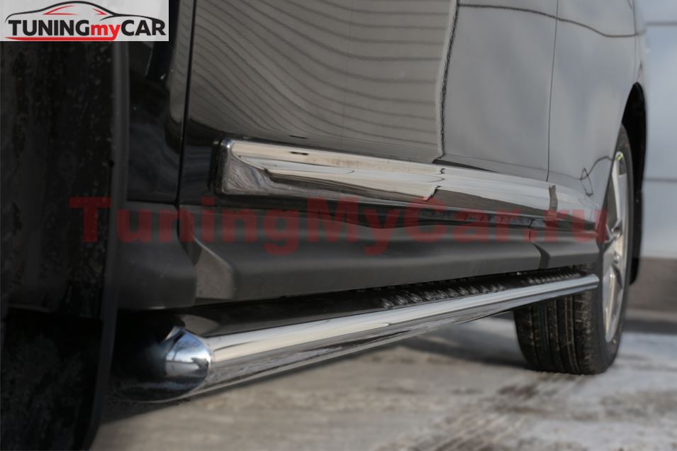 Пороги труба 120х60 овал с проступью для Nissan Pathfinder 2014-