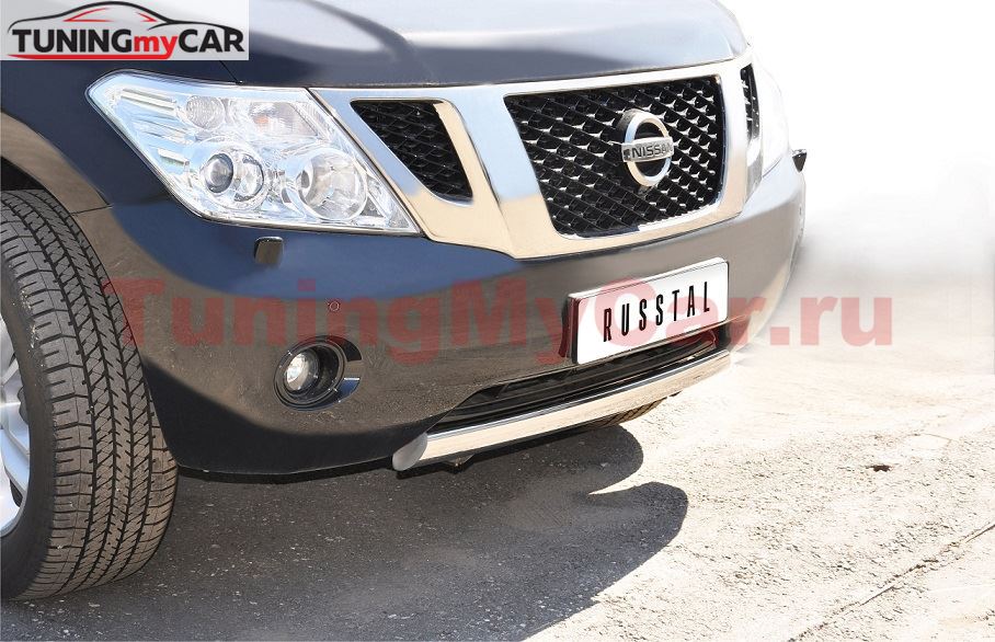 Защита переднего бампера D75х42 (дуга) для Nissan Patrol 2010-2013