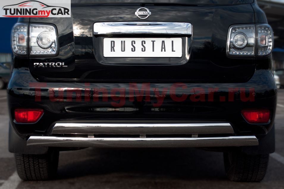Защита заднего бампера D75х42/75х42 овалы для Nissan Patrol 2010-2013