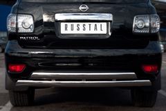 Защита заднего бампера D75х42/75х42 овалы для Nissan Patrol 2010-2013