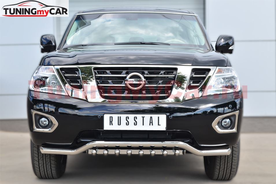 Защита переднего бампера D63 (волна)+D42 (зубы) для Nissan Patrol 2014-
