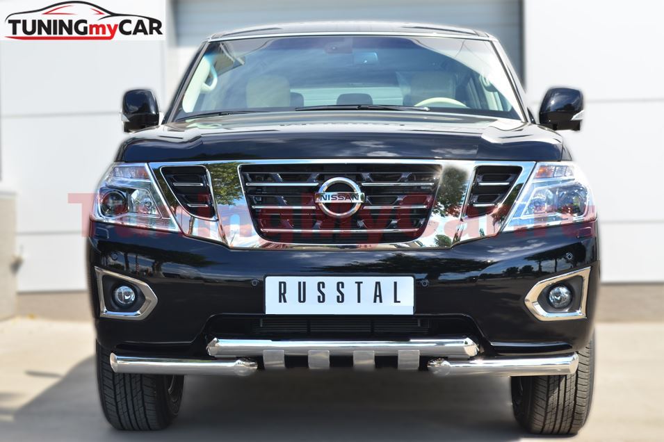 Защита переднего бампера D76 (дуга) D76х2 (дуга)+клыки для Nissan Patrol 2014-