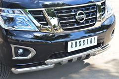 Защита переднего бампера D76 (дуга) D76х2 (дуга)+клыки для Nissan Patrol 2014-
