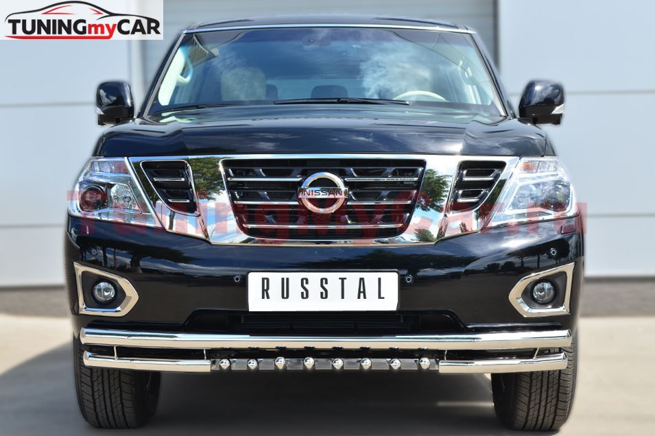 Защита переднего бампера D63 (секции) D63 (уголки)+D42 (зубы) для Nissan Patrol 2014-