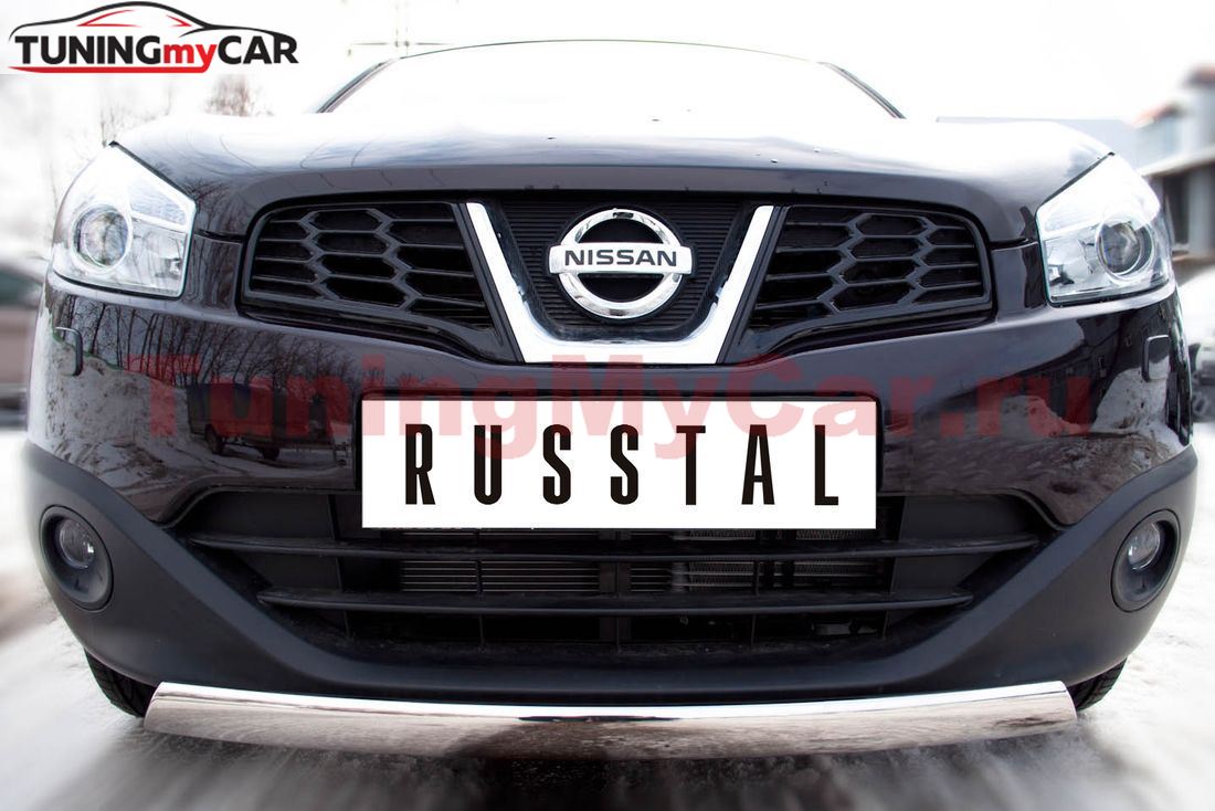 Защита переднего бампера D75х42 овал для Nissan Qashqai +2 2010-