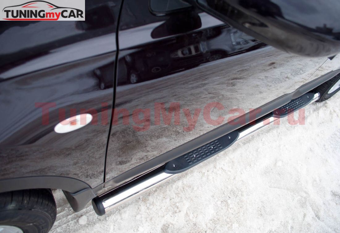 Пороги труба D76 с накладками (вариант 2) для Nissan Qashqai +2 2010-