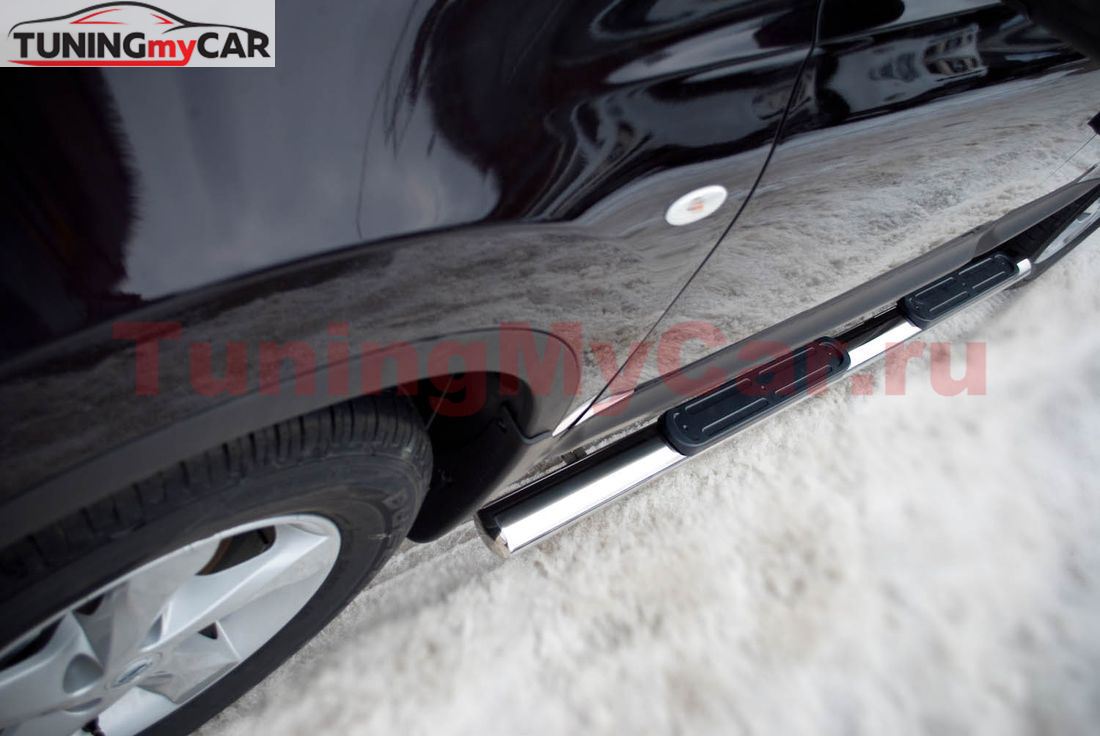 Пороги труба D75х42 овал с накладками для Nissan Qashqai 2010-2013