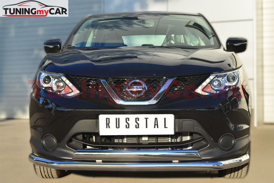 Защита переднего бампера D63 (секции) D75х42 (дуга) для Nissan Qashqai 2014-