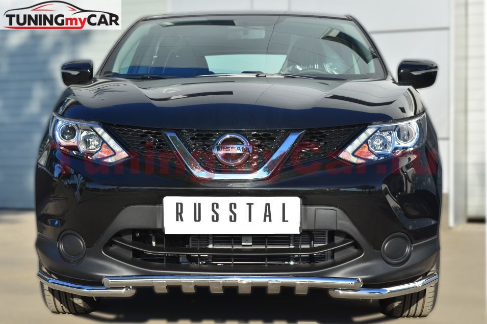 Защита переднего бампера D42 (секции) D42 (уголки)+клыки для Nissan Qashqai 2014-