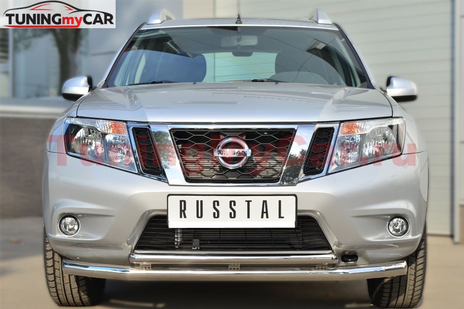 Защита переднего бампера D63 (секции) D42 (дуга) декор-паз для Nissan Terrano 2014-