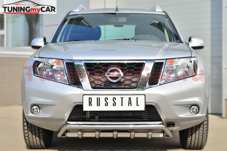 Защита переднего бампера D42 (волна) под машину+D42 (зубы) для Nissan Terrano 2014-