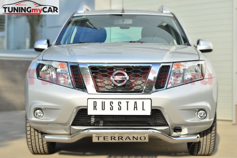 Защита переднего бампера D63 (волна) с декор надписью для Nissan Terrano 2014-