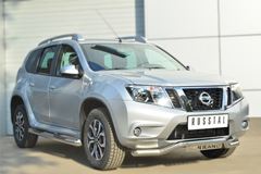 Пороги труба D76 с накладкой (вариант 1) для Nissan Terrano 2014-