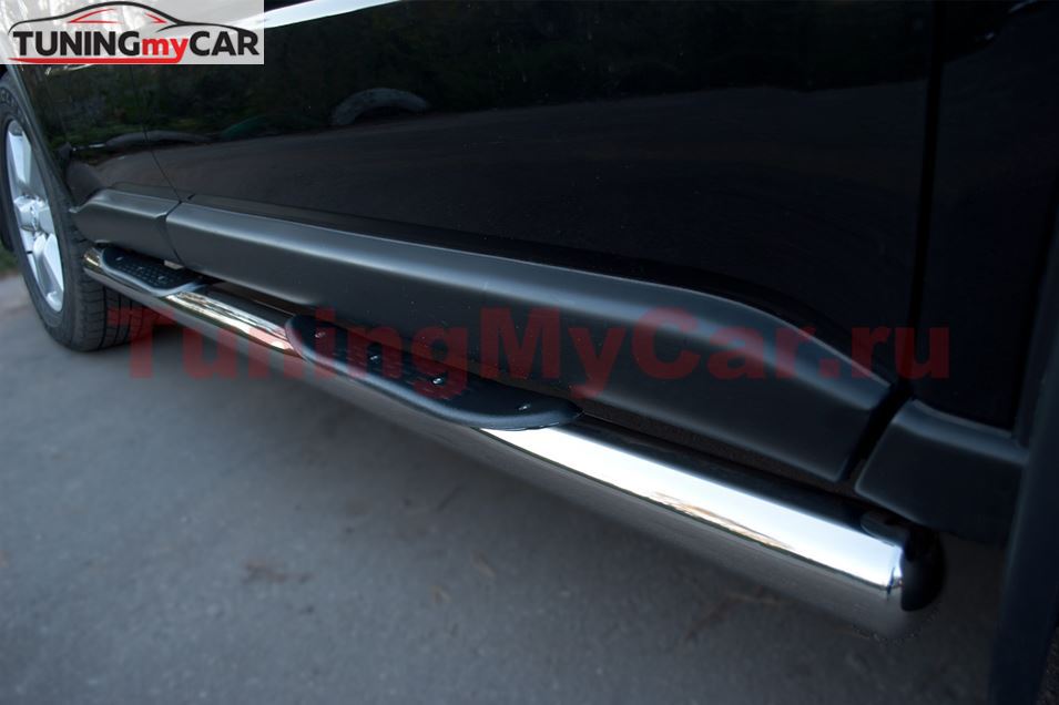 Защита порогов D76 с накладкой (вариант 3) для Nissan X-Trail 2011-2014