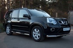 Защита порогов D76 с накладкой (вариант 3) для Nissan X-Trail 2011-2014