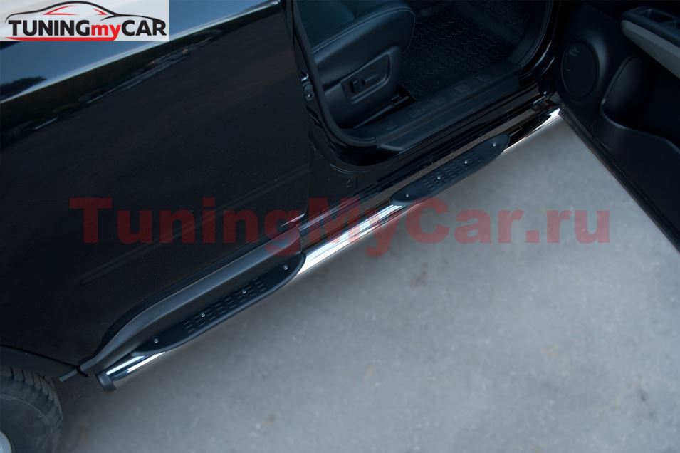 Защита порогов D76 с накладкой (вариант 2) для Nissan X-Trail 2011-2014