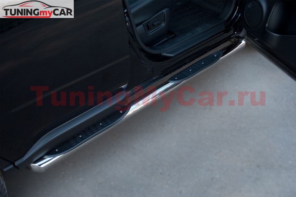 Защита порогов D76 с накладкой (вариант 1) для Nissan X-Trail 2011-2014