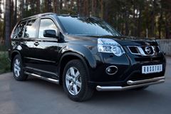 Защита порогов D76 с накладкой (вариант 1) для Nissan X-Trail 2011-2014
