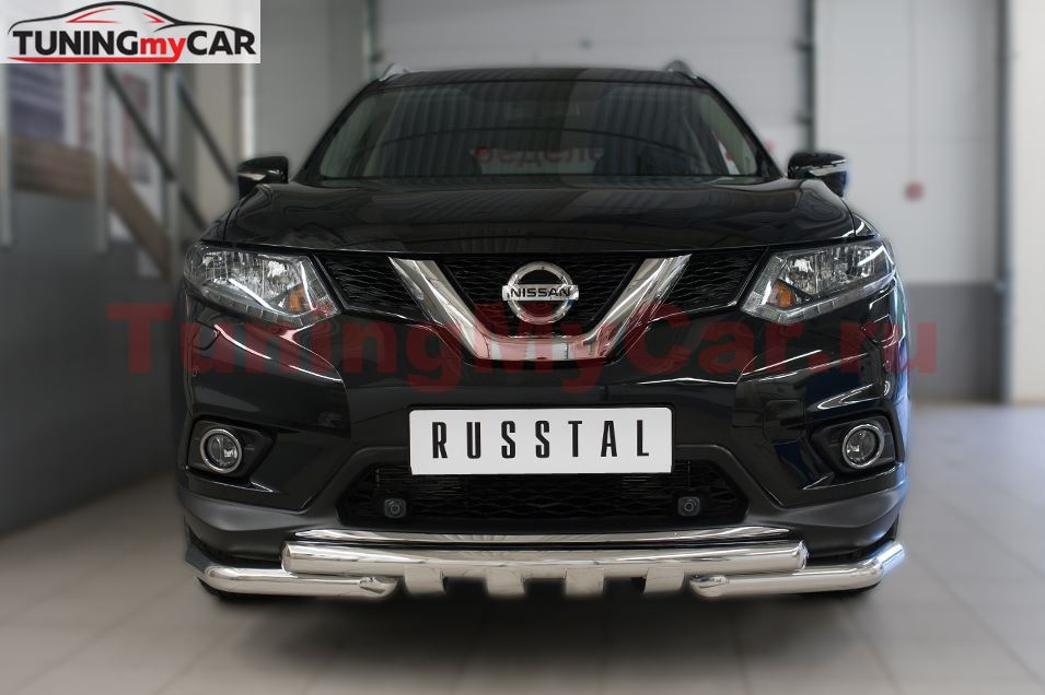 Защита переднего бампера D63 (дуга) D63 (уголки)+клыки для Nissan X-Trail 2015-
