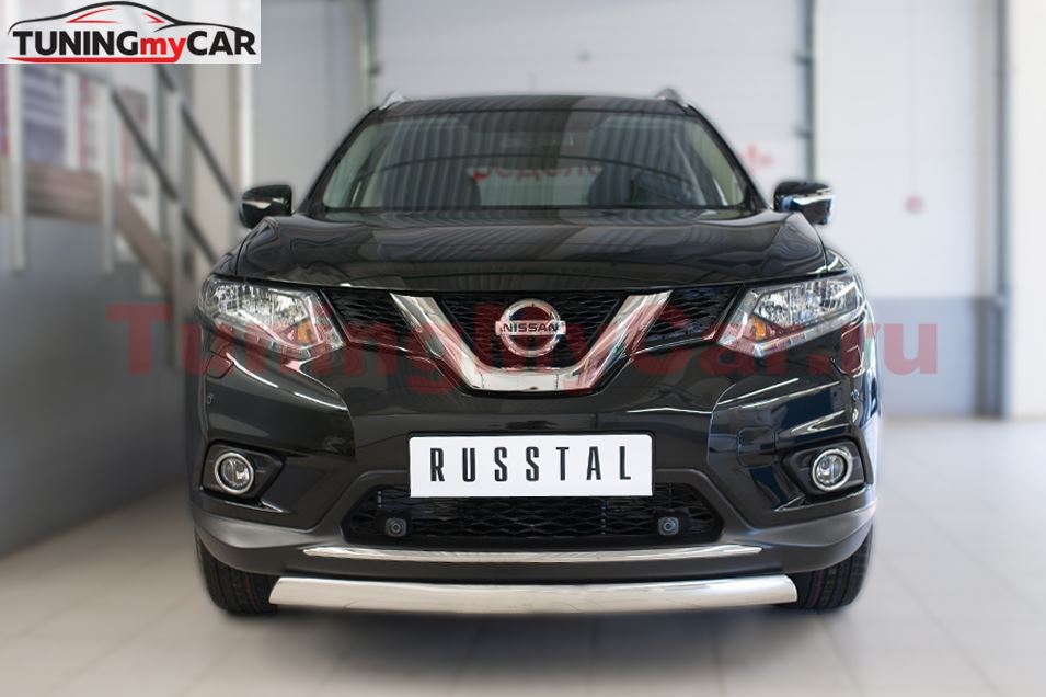 Защита переднего бампера D75х42 (дуга) для Nissan X-Trail 2015-
