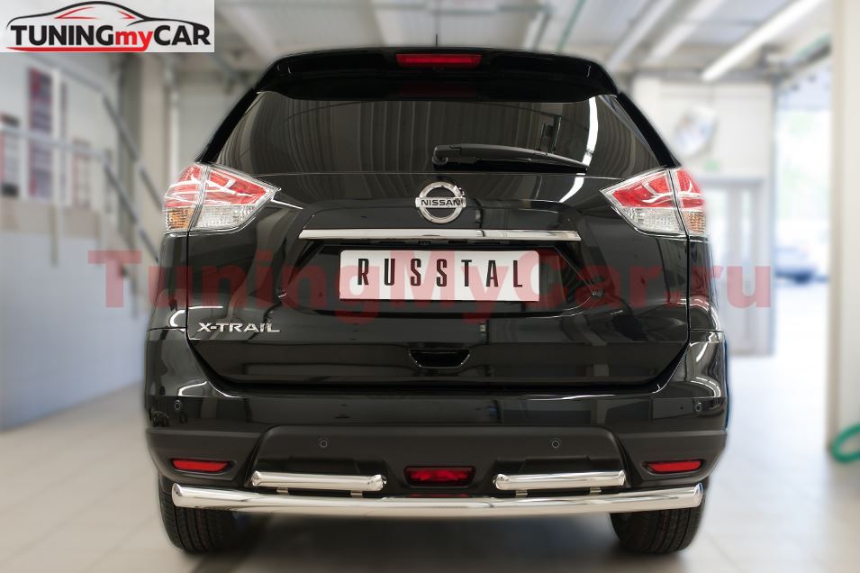 Защита заднего бампера D63 (дуга) D42х2 (дуга) для Nissan X-Trail 2015-