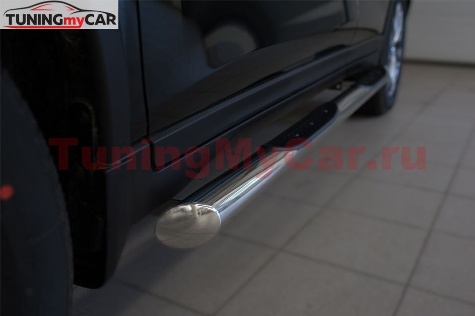 Пороги труба D76 с накладкой (вариант 1) для Nissan X-Trail 2015-